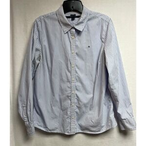 Tommy Hilfiger shirt women’s classic fit white blue striped button long sleeve L